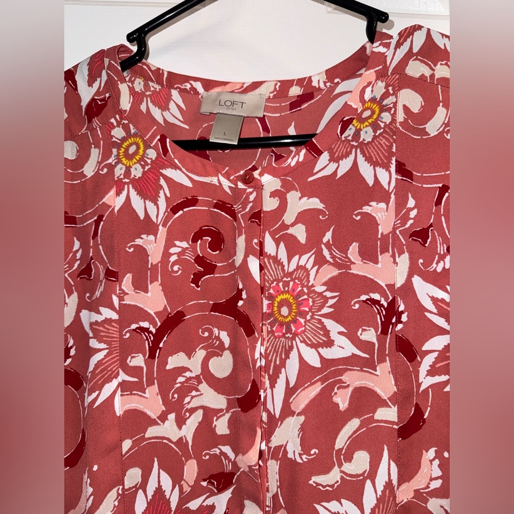 LOFT Floral Sleeveless Ruffle Blouse, Size Large - Picture 8 of 14